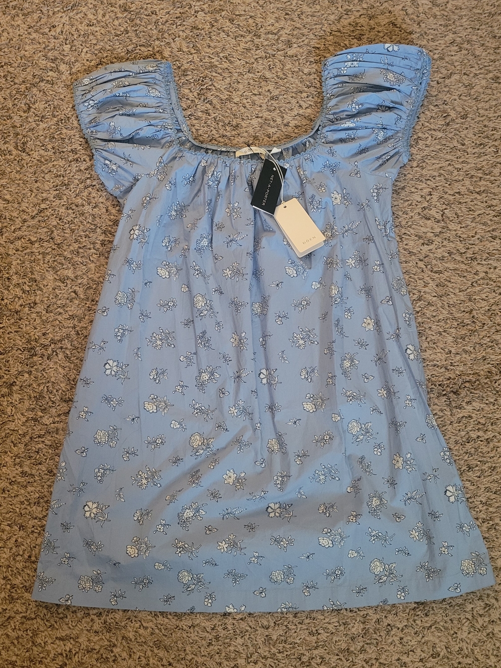 Doen Light Blue Floral Puff-Sleeve Dress